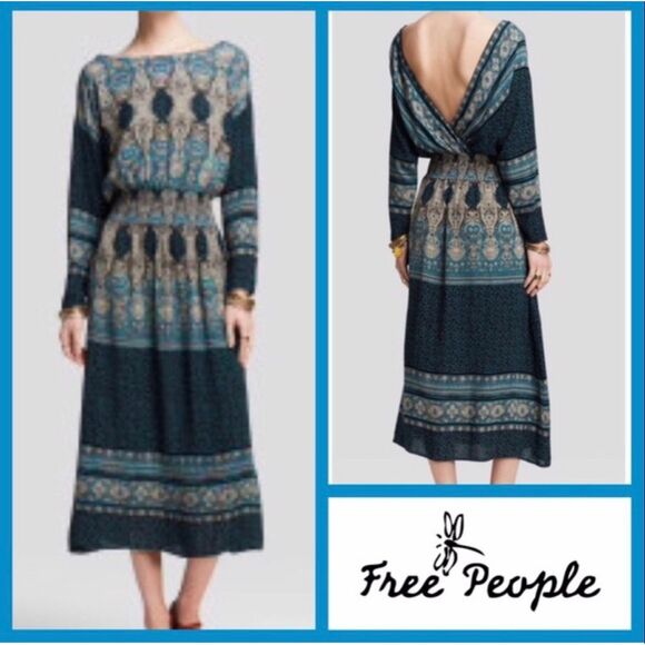 Free People Women’s Small She’s A Lady Reversible Midi Dress Deep V Neck Or Back - Picture 1 of 7